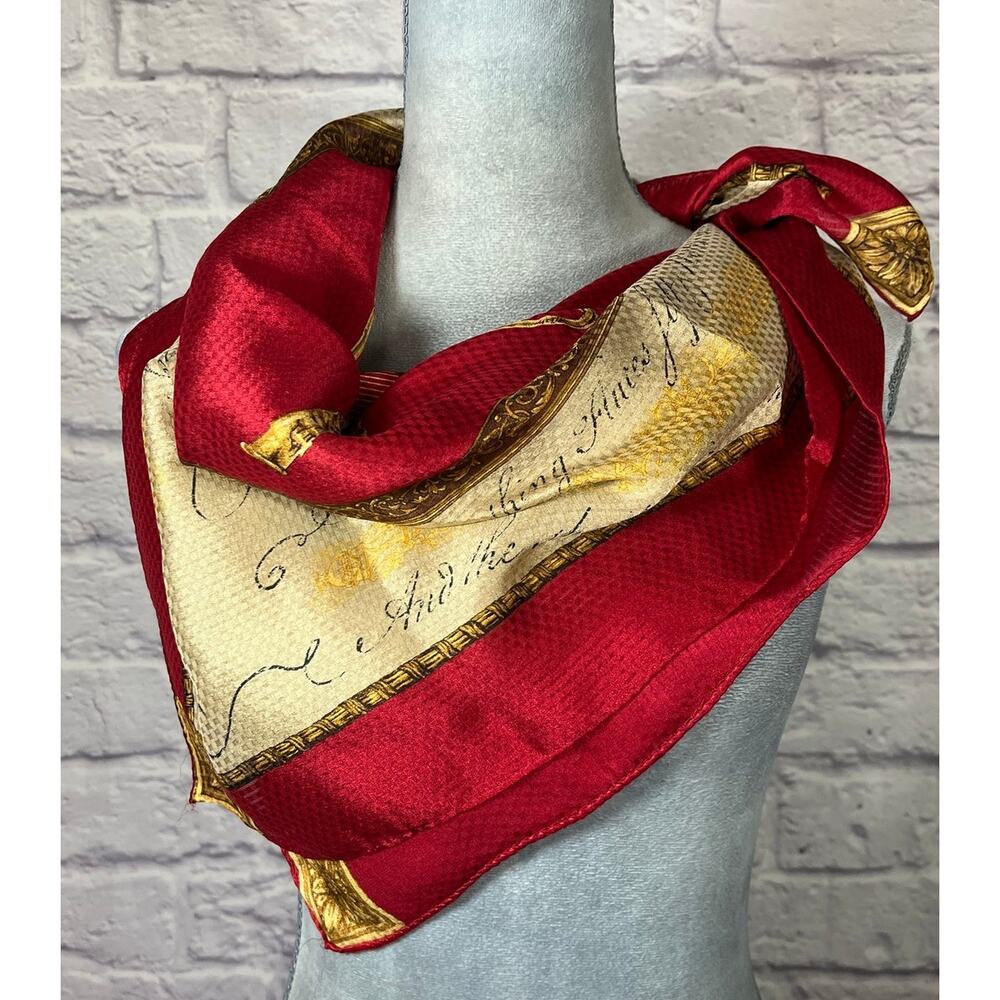 Vintage Liz Claiborne Musical Motif Scarf with Violin, Harp, French Horn, Etc.